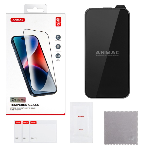 Защитное стекло ANMAC и пленка для iPhone 15 Pro Max, 2.5D, 0,33 мм.