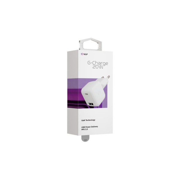 Сетевое зарядное устройство VLP G-Charge 20Вт, USB-C+USB-A, PD, QC. Цвет: белый