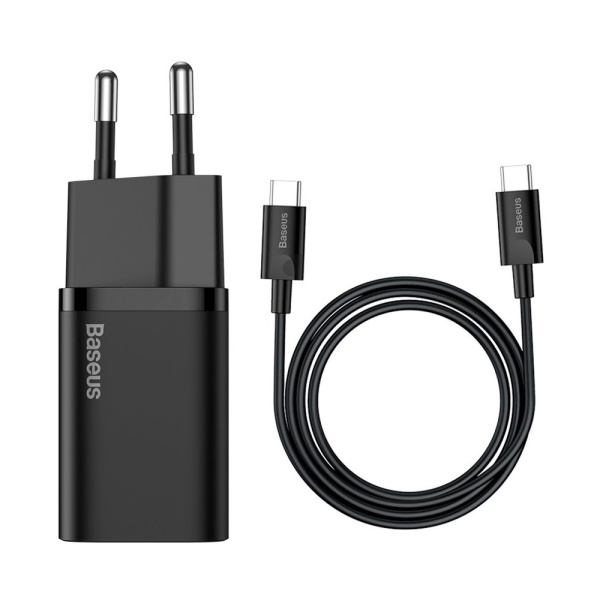 Адаптер питания Baseus Super Si Quick Charger 1C 25 Вт + кабель Type-C - Type-C 1м. Цвет: чёрный