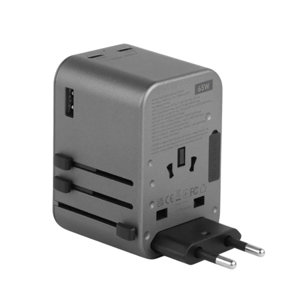 Адаптер питания EnergEA Travel World adapter 65 2xUSB-C + 1xUSB-A , 65W Gunmetal