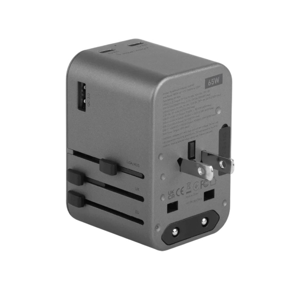 Адаптер питания EnergEA Travel World adapter 65 2xUSB-C + 1xUSB-A , 65W Gunmetal
