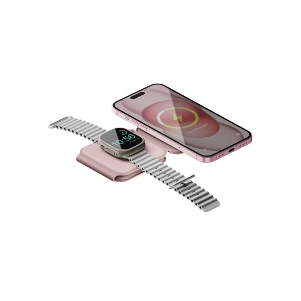 Беспроводное з/у EnergEA Bazic GoMag Trio PLUS magnetic wireless foldable15 Вт. Цвет: розовый