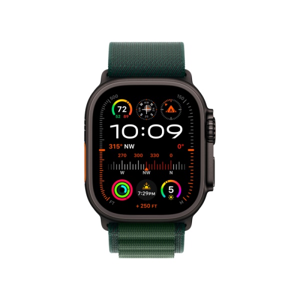 Apple Watch Ultra 2 (2024), "Черный титановый", 49мм, ремешок "Альпийская петля" зеленого цвета