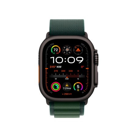 Apple Watch Ultra 2 (2024), "Черный титановый", 49мм, ремешок "Альпийская петля" зеленого цвета