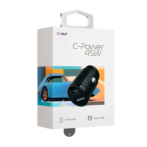 Автомобильное зарядное устройство VLP С-Power 45W USB-C+USB-A, PD, QC. Цвет: чёрный