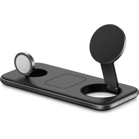 Беспроводное зарядное устройство Satechi Magnetic 3 в 1 Qi2 Trio Wireless Charging Pad. Цвет: черный