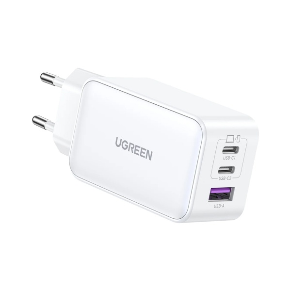 Сетевое зарядное устройство UGREEN CD244 Nexode 2xUSB-C+USB-A 65W PD GaN Fast Charger. Цвет: белый