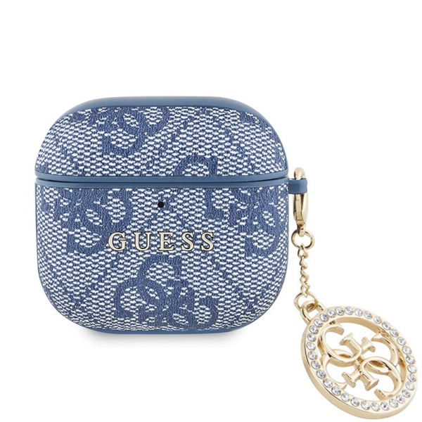 Чехол Guess PU leather 4G with Classic metal logo and Diamond charm для AirPods 4. Цвет: синий