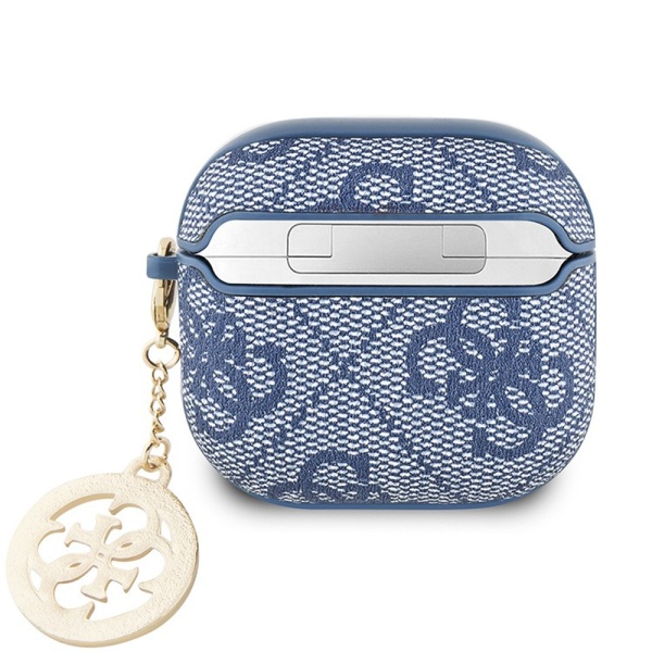 Чехол Guess PU leather 4G with Classic metal logo and Diamond charm для AirPods 4. Цвет: синий