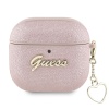 Чехол Guess PU leather with Script metal logo and Heart charm для AirPods 4. Цвет: розовый