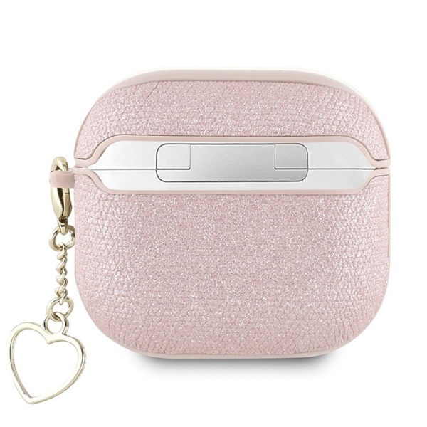 Чехол Guess PU leather with Script metal logo and Heart charm для AirPods 4. Цвет: розовый