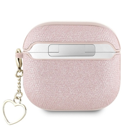Чехол Guess PU leather with Script metal logo and Heart charm для AirPods 4. Цвет: розовый