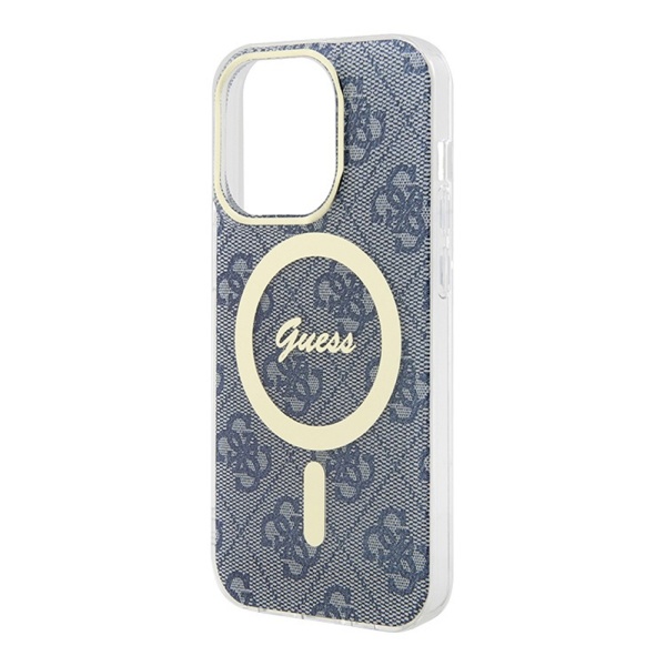 Чехол Guess PC/TPU 4G Hard MagSafe для iPhone 15 Pro Max. Цвет: синий/золотой