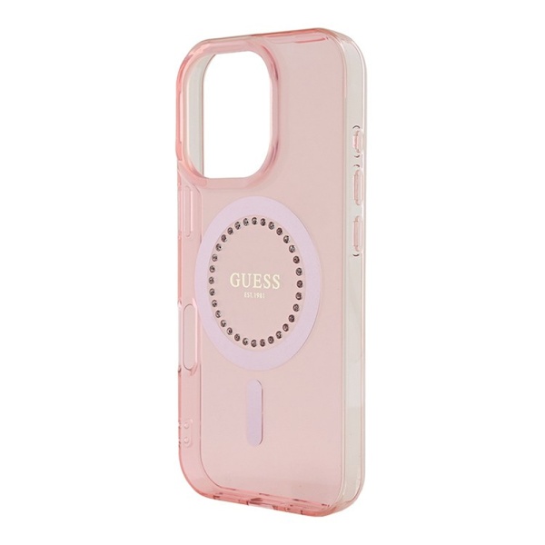 Чехол Guess PC/TPU Diamond Rhinestone Circle MagSafe для iPhone 16 Pro Max. Цвет: розовый