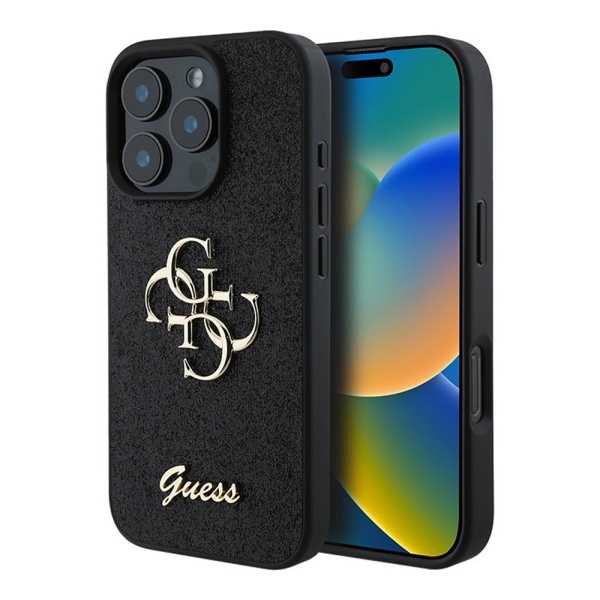 Чехол Guess Fixed Glitters 4G Big metal logo для iPhone 16 Pro Max. Цвет: черный