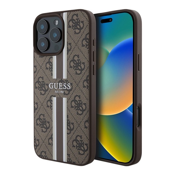 Чехол Guess PU 4G Stripes MagSafe для iPhone 16 Pro. Цвет: коричневый