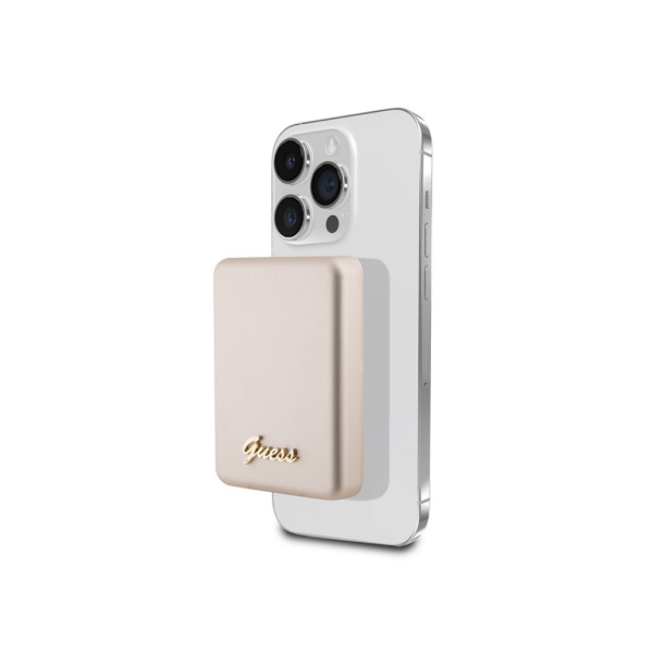 Внешний аккумулятор Guess with Metal Script logo MagSafe, 5000mAh. Цвет: золотой