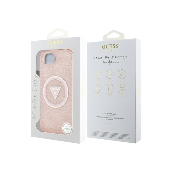 Чехол Guess PC/TPU 4G Glitter Triangle logo для iPhone 16e/17e. Цвет: розовый