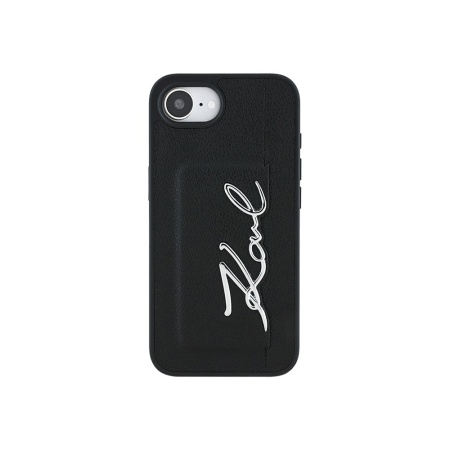 Чехол Lagerfeld Cardslot PU Grained leather Metal Signature для iPhone 16e/17e. Цвет: черный