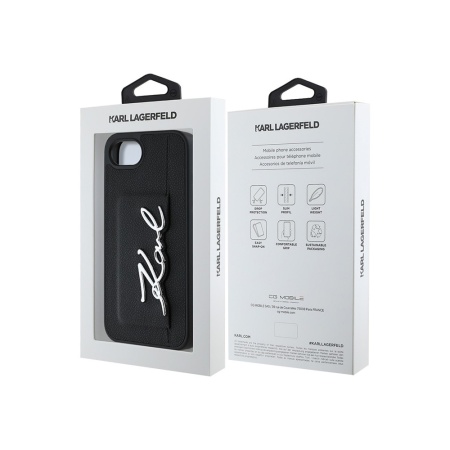 Чехол Lagerfeld Cardslot PU Grained leather Metal Signature для iPhone 16e/17e. Цвет: черный