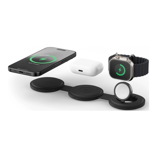 Беспроводное зарядное устройство Satechi Qi2 OntheGo 3-in-1 Wireless Charger. Цвет: чёрный