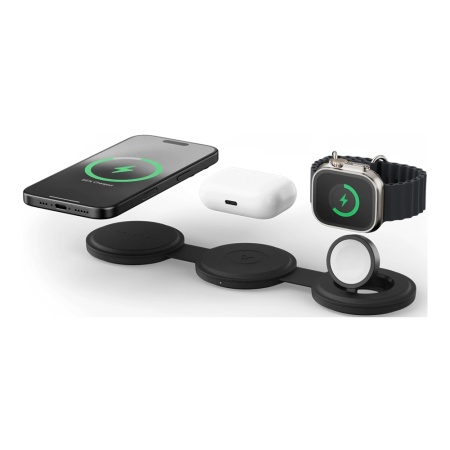 Беспроводное зарядное устройство Satechi Qi2 OntheGo 3-in-1 Wireless Charger. Цвет: чёрный