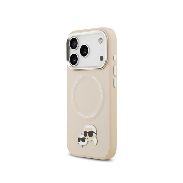 Чехол Lagerfeld PU NFT Karl & Choup heads Metal pin & Cam для iPhone 17 Pro Max. Цвет: бежевый