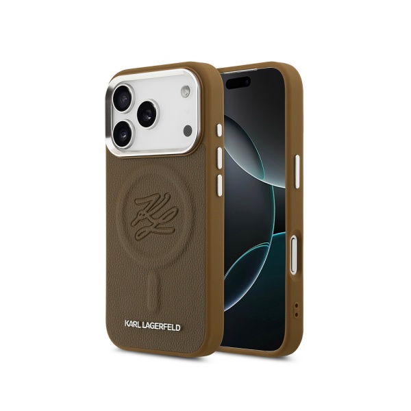 Чехол Lagerfeld PU Debossed Initials Metal logo & Camera для iPhone 17 Pro. Цвет: коричневый