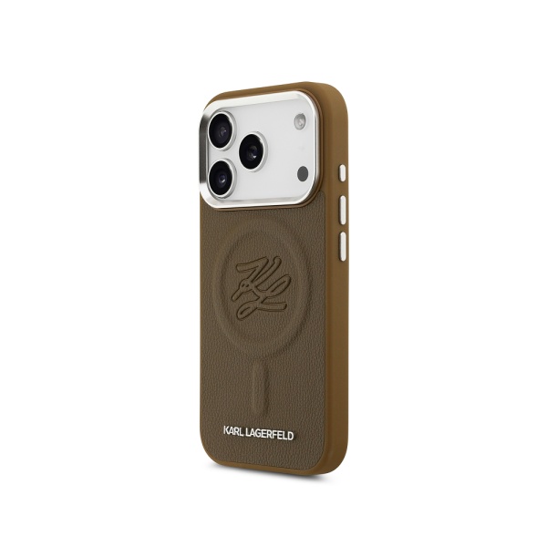 Чехол Lagerfeld PU Debossed Initials Metal logo & Camera для iPhone 17 Pro. Цвет: коричневый