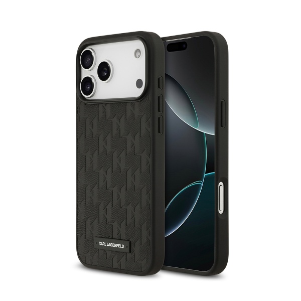 Чехол Lagerfeld PU Saffiano Monogram Metal Plate logo для iPhone 17 Pro Max. Цвет: черный