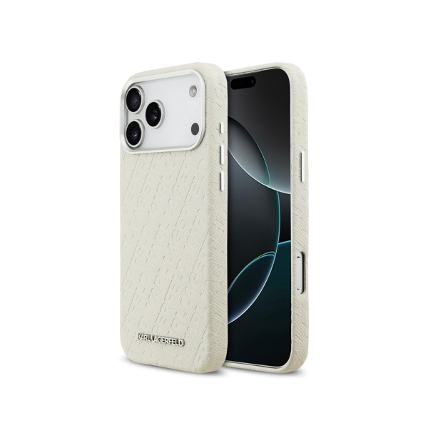 Чехол Lagerfeld PU Full Wrapped Repeated logo Metal Cam для iPhone 17 Pro. Цвет: бежевый