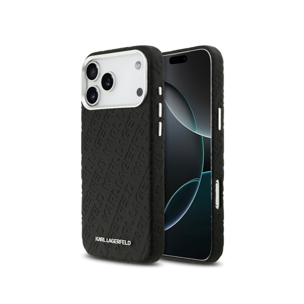 Чехол Lagerfeld PU Full Wrapped Repeated logo Metal Cam для iPhone 17 Pro Max. Цвет: черный