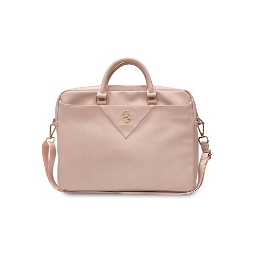 Сумка Guess для ноутбуков 15-16" PU Grained leather Bag 4G metal logo with Zipper. Цвет: розовый
