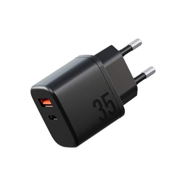 Адаптер питания EnergEA Bazic GoPort Velox Kit GaN35, USB-C+USB-A +кабель Weave. Цвет: черный