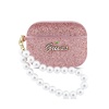 Чехол Guess Glitter flakes Metal logo with Pearl hand strap для AirPods Pro 3. Цвет: розовый