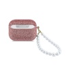 Чехол Guess Glitter flakes Metal logo with Pearl hand strap для AirPods Pro 3. Цвет: розовый