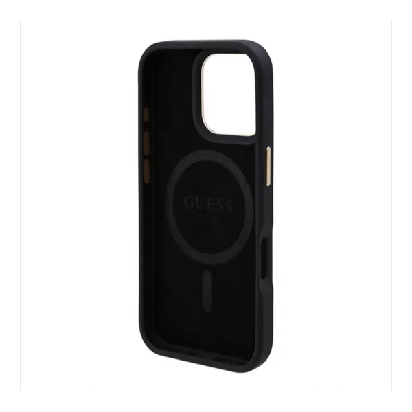 Чехол Guess PU 4G Plate metal logo Hard Black MagSafe для iPhone 16 Pro Max. Цвет: черный