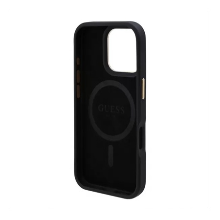 Чехол Guess PU 4G Plate metal logo Hard Black MagSafe для iPhone 16 Pro Max. Цвет: черный