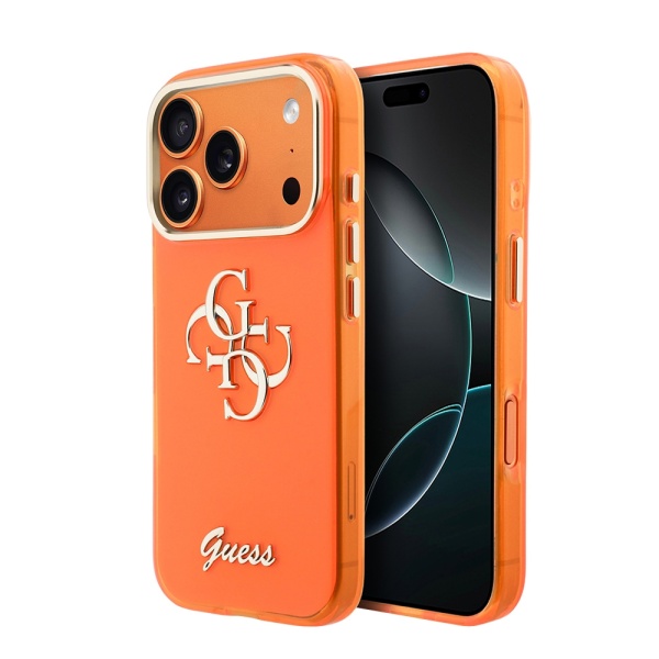 Чехол Guess IML 4G Big metal and Script logo Metal cam Hard для iPhone 17 Pro Max. Цвет: оранжевый