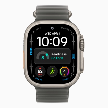 Apple Watch Ultra 4 (2026), 49 мм, природный титан, "океаническая петля" черного цвета
