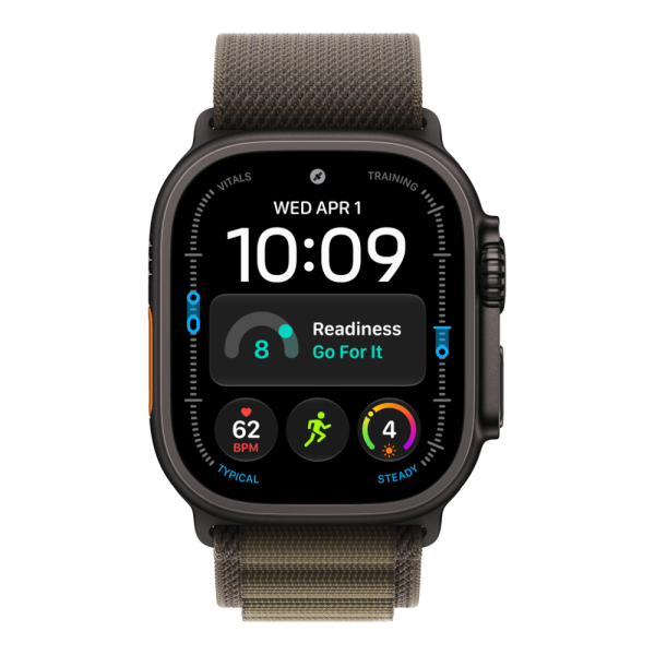 Apple Watch Ultra 4 (2026), 49 мм, черный титан, "альпийская петля" темно-оливкового цвета