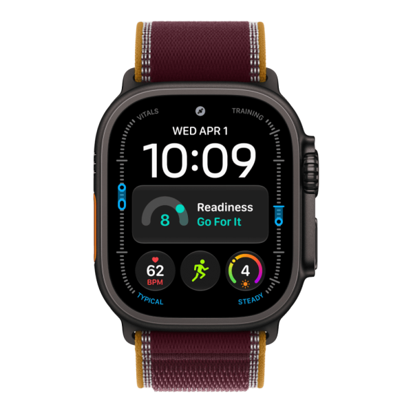 Apple Watch Ultra 4 (2026), 49 мм, черный титан, "походная петля" темно-бордового цвета