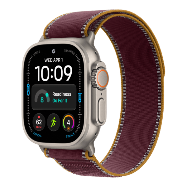 Apple Watch Ultra 4 (2026), 49 мм, природный титан, "походная петля" темно-бордового цвета