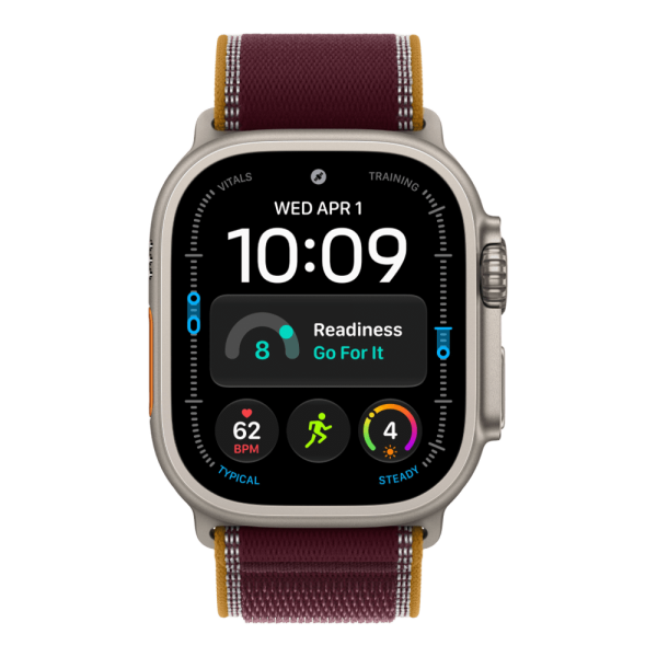 Apple Watch Ultra 4 (2026), 49 мм, природный титан, "походная петля" темно-бордового цвета