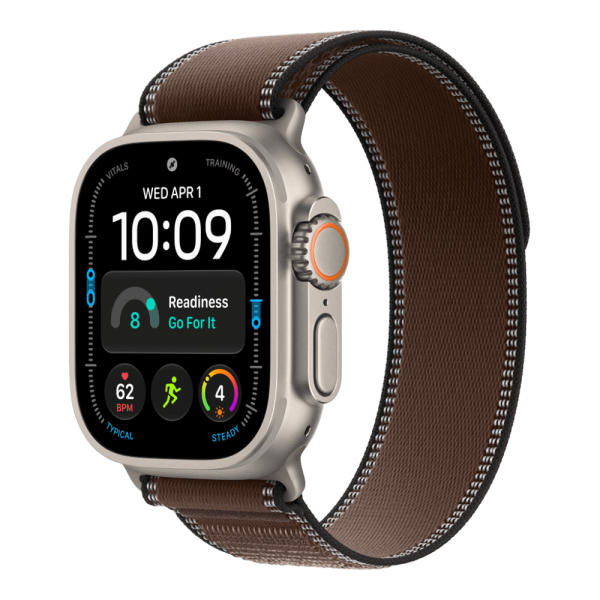 Apple Watch Ultra 4 (2026), 49 мм, природный титан, "походная петля" цвета "Темная умбра"