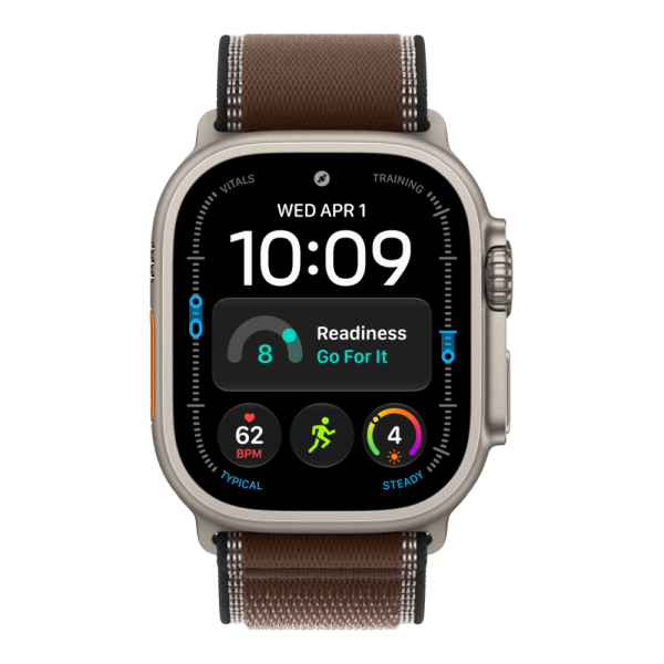 Apple Watch Ultra 4 (2026), 49 мм, природный титан, "походная петля" цвета "Темная умбра"