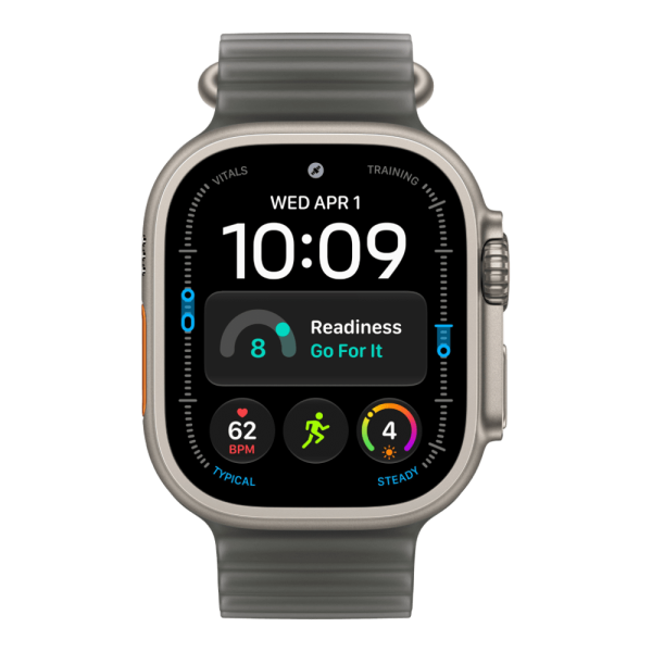 Apple Watch Ultra 4 (2026), 49 мм, природный титан, "океаническая петля" черного цвета