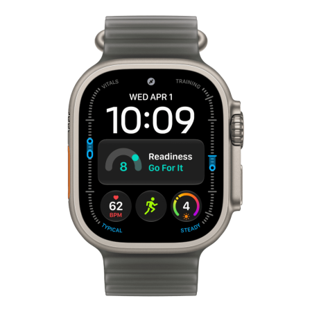 Apple Watch Ultra 4 (2026), 49 мм, природный титан, "океаническая петля" черного цвета