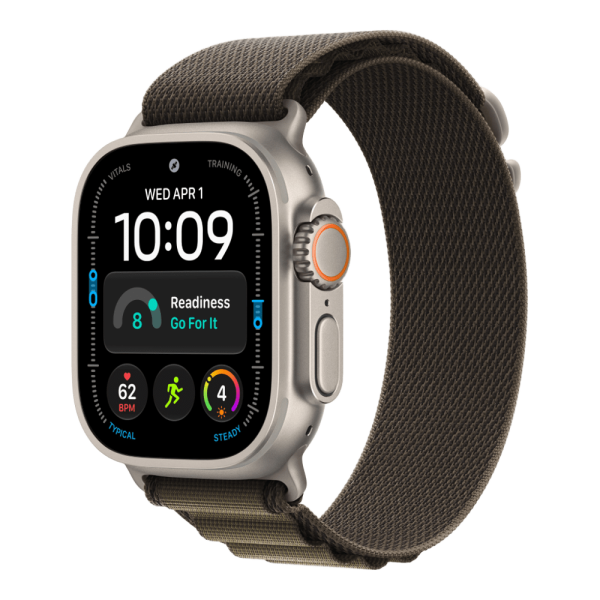 Apple Watch Ultra 4 (2026), 49 мм, природный титан, "альпийская петля" темно-оливкового цвета
