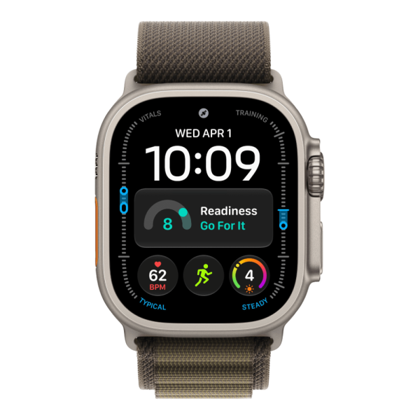 Apple Watch Ultra 4 (2026), 49 мм, природный титан, "альпийская петля" темно-оливкового цвета